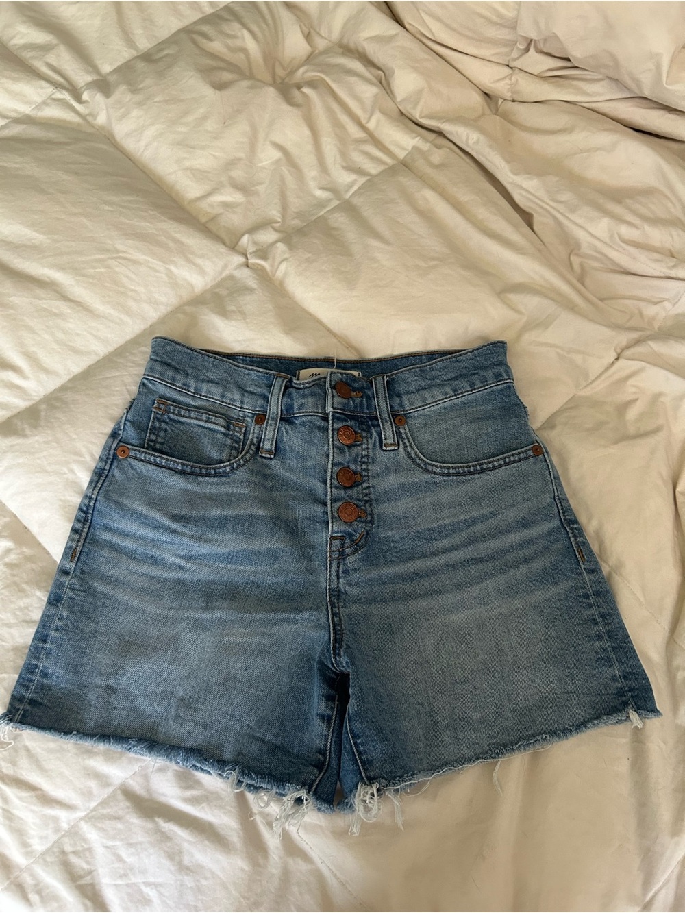 Madewell Light Blue High-Rise Button-Fly Denim Shorts